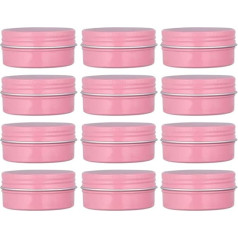 Healthcom iepakojums ar 12 2 oz/60 ml rozā alumīnija burciņām ar skrūvējamu vāciņu, apaļas metāla tērauda bundžiņas Tukšas lūpu balzama bundžiņas Ceļojumu kosmētikas paraugu trauciņš tējai, ziedēm, garšvielām, Bonsen (60 g)
