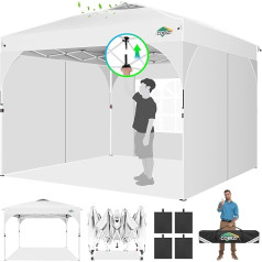 COBIZI Gazebo 3 x 3 Ūdensizturīga stabila ziemcietīga saliekama lapene, 3 sānu paneļi, iznirstoša lapene, saliekama kempingam, festivālam, dārziem, pludmalēm, veikalam, ar 4 smilšu maisiem, balta