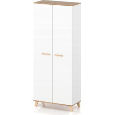 Vbchome Skapis 80 x 192 x 52 cm, balts skapis ar divām durvīm un vienu nodalījumu, koka rokturi, daudzfunkcionāls skapis priekšnamam, guļamistabai, viesistabai, bērnu istabai