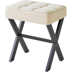 Ibuyke Kvadrātveida grima taburete ar X-Leg kāju kāju balstu, lina kāju balsts, osmaņu sēdeklis Vanity Stool, daudzfunkcionāls kā mazs sānu galds, guļamistabai, viesistabai, lina L/G-70Y