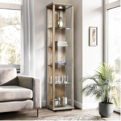 K-Möbel Stikla vitrīna Sonoma ozolkoka krāsā (176 x 37 x 33 cm) ar 4 regulējama augstuma stikla plauktiem, LED, Automašīnu modeļu vitrīna, Sonoma ozols, Kolekcionāra vitrīna, Dzīvojamās istabas skapja plaukts