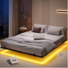 Stonebroo Gultas rāmis 140 x 200 cm ar redeļu rāmi, gulta ar LED, peldošais gultas rāmis, moderna metāla gulta, izturīga, metāla divguļamā gulta, melna (bez matrača)