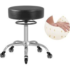 Outmaster Augstumu regulējams rullīšu taburete ar ritenīšiem - 50-62 cm, līdz 180 kg kravnesība, 360° grozāms taburete salonam un spa, izgatavota no ādas (melna)
