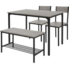 Ml Design Modern Living ML-Design Ēdamgalds 4 gabali, ozolkoka pelēks, ēdamistabas galds ar 2 krēsliem un 1 soliņu, ēdamistabas komplekts 4 personām, virtuves galds ar metāla rāmi, bāra galda komplekts, ēdamistabas grupa virtuvei un ēdamistaba
