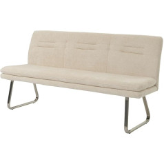‎Mendler HWC-H70 Ēdamistabas sols Mīkstās atpūtas sola atzveltnes atzveltne no auduma / tekstila šenila matēta nerūsējošā tērauda 180 cm - krēmkrāsains