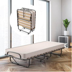 ‎Costway COSTWAY 80 x 190 cm saliekamā viesu gulta ar atmiņas putu matraci, saliekamā gulta ar izturīgu tērauda rāmi, maksimālā slodze 120 kg, metāla gulta uz riteņiem, kempinga viesistabai