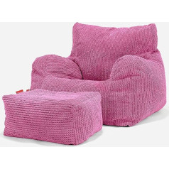 Lounge Pug , Bean Bag Wingback krēsls ar tabureti, Pom-Pom Pink