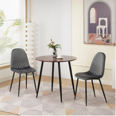 Homcasa Ēdamgalds un krēsli 2, 80 cm apaļš koka pusdienu galds un 2 samta ēdamkrēsli, mazs ēdamistabas komplekts mājai, virtuvei, birojam, kafejnīcai (galds + 2 pelēki krēsli)