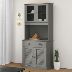 Hommdiy VIGO VID-3188303-10122102 Augsts virtuves skapītis Virtuves bufetes vitrīna Bufetes skapis Bufetes skapis Highboard Grey 78 x 40 x 175 cm priedes masīvkoka ar 2 durvīm