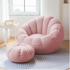 Lēns dīvāns Lamb Hair, Pumpkin Bean Bag, Ziemeļvalstu guļamistaba, mazs dīvāns lazy krēsls mēbeles, pildāms Bean Bag krēsls Cover (2 gab.) ar tabureti B