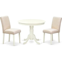 East West Furniture ANAB3-LWH-02 Antikvariāts 3 gab. ēdamgalds mazām telpām, ietver apaļu virtuves galdu ar pamatni un 2 gaiši bēšas krāsas Pārson krēslus, 36 x 36 collas, lina balta krāsa