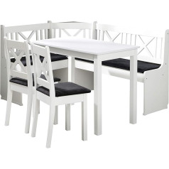 Mirjan24 Ixi 1 stūra sofa komplekts, alkšņa koka virtuves mēbeļu komplekts, kas sastāv no virtuves stūra sofa ar 2 kastēm, 2 x taburetes, galda, ēdamistabas, sofa (koka krāsa: balta, auduma krāsa: Amor Velvet 4322)