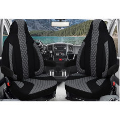 Custom Seat Covers Aizsargpārsegi Pilot Seats Driver & Passenger Set Compatible with Motorhome Fiat Ducato, Pössl, Knaus, Adria, Carthago, Pilote Laika WPL401 Black/Grey