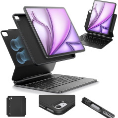ESR iPad Air 13 collu (M2, 2024) korpuss ar tastatūru, iPad Air 13 collu tastatūras korpuss ar regulējamu magnētisko statīvu, paaugstināts/paaugstināts režīms, noņemams aizsargvāciņš, Rebound 360 Series, antracīts