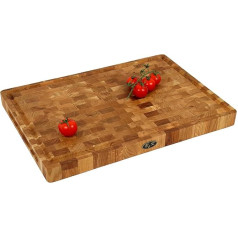 B4K® 50 L x 35 W cm šķēlēšanas bloks no ozolkoka galotnes | Galotnes koka galds ar rokturiem un silikona kājiņām | Antibakteriāls galotnes koka galds | Galotnes koka galds | Virtuves galds | Šķēlēšanas galds