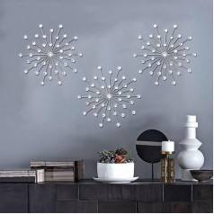 ZEXUIRU 3 sudraba metāla sienu mākslas darbu komplekts Glitter Crystal Home Decor Saule Rhinestone sienas piekaramais Diamond Accents