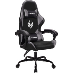 T-TREŠI. Ergonomisks ādas spēļu krēsls Biroja krēsls, grozāms krēsls, datora krēsls, sacīkšu krēsls Ādas krēsls, regulējams augstums ar pagalvi un jostas balstu (pelēks)