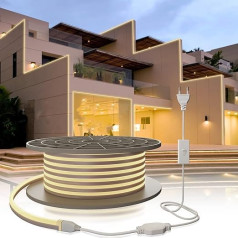 YOODI neona LED lente 10 m, 230 V LED lente āra neitrālajai gaismai LED elastīgas gaismas lentes 120 LED/M, PVC sagriežama ūdensnecaurlaidīga IP65 neona gaisma iekštelpām lietošanai ārpus telpām, ieskaitot barošanas avotu