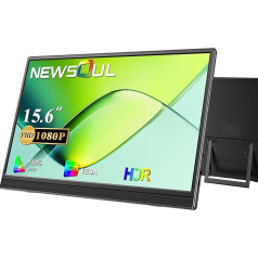 Newsoul portatīvais monitors 15,6 collu 1080 FHD pārnēsājamais monitors HDR IPS displejs ar C tipa HDMI savienojumu Iebūvēts skaļrunis datoram, klēpjdatoram, PS 3/4/5, Switch, Xbo