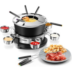 CUSIMAX Elektriskais Fondue komplekts ar 1300 W jaudas regulēšanas funkciju sieram, šokolādei, eļļai un buljonam, 2 l nepielipīgs elektriskais Fondue katls ar 8 dakšiņām, 6 kausiņiem un noņemamu rokturi pret applaucēšanos