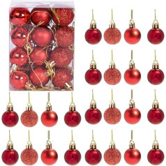 30mm / 12pcs Shatterproof sarkana Ziemassvētku eglīšu rotājumi Bauble Ornaments Baubles Ziemassvētku rotājumi Svētku rotājumi Shiny Matte Glitter