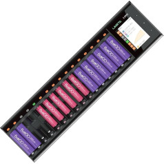 LIMETA 16 bay AA AAA akumulatoru lādētājs - universāls USB C tipa akumulatoru lādētājs ar LCD displeju - uzlādējams ātrs lādētājs Li-lon LiHv NI-MH NI-Cd akumulatoriem