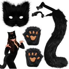 AUNGKWANG Fox Tail Cat Wolf Cosplay Costume Set Plīša maska pūkains nagu cimdi Halloween Party piemērots bērniem un pieaugušajiem