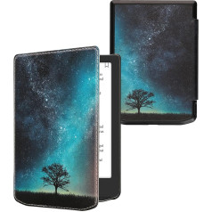 kwmobile Flip Case saderīgs ar Pocketbook Verse/Verse Pro/Verse Color/Vivlio Light/Light HD Case - eReader Case - Galaxy Tree Meadow Blue Grey Black