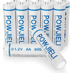 POWJIELI Ni-MH AA uzlādējamas baterijas, dubultas A saules baterijas, 600 mAh, 1,2 V, ar iepriekšēju uzlādi dārzam, ainavu veidošanai, āra saules gaismām, pasaku gaismām, ceļu gaismām (12 gab.)