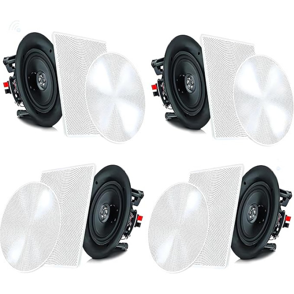 Pyle 16,5 cm 4 griestu skaļrunis, 200 W iebūvēts skaļrunis, Bluetooth griestu skaļrunis, 4 kanālu pastiprinātājs, sienas skaļrunis, divvirzienu skaļrunis, plakans griestu skaļrunis, maināms režģis