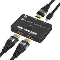 HDMI sadalītājs 8K @ 60Hz 4K @ 120Hz, HDMI 2.1 slēdzis, alumīnija divvirzienu HDMI slēdzis 2 in 1 Out vai 1 in 2 Out HDMI sadalītājs, HDMI slēdzis atbalsta 8K 4K PS5 HDTV Xbox