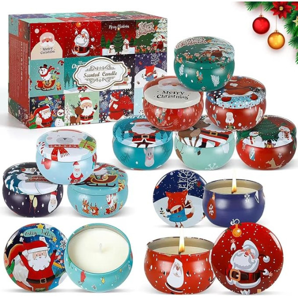 Ziemassvētku aromātiskās sveces dāvana, 12 gabali, aromterapijas sveces, dabīgā sojas vaska aromātisko sveču komplekts sievietēm, sveču dāvanu komplekts, meditācijas dāvanas, svētku Ziemassvētku dāvanas viņai