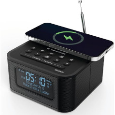 MAJORITY Knapton nakts radio ar Bluetooth, 15 W bezvadu uzlādi un USB uzlādi, DAB+ un FM, skaļu dubulto modinātāju, miega un snaudas funkciju, lielu, izgaismotu LCD displeju ar apgaismojumu