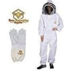 Buzz Beekeeping Supplies Profesionāls biškopja uzvalks un cimdi no kazādas (1 pāris) 2XL - pašatbalstošs žoga plīvurs un metāla rāvējslēdzēji biškopjiem ar vieglu uzvilkšanu/izvilkšanu (XXL)
