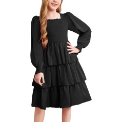 Arshiner kleitas Meitenes sasietas garām piedurknēm kleita Kids Smocked Party Dress Svētku kleitas Prom kleita vakara kleita Ziemassvētku kleita ar laternas piedurknēm 6-13 gadi