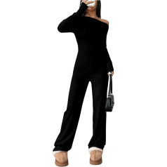 SweatyRocks Sieviešu divdaļīgais garu piedurkņu T-kreklu un bikšu komplekts, bikšu komplekts, asimetriska augšdaļa un garas bikses, brīvā laika kostīms