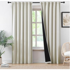 Elfenbeinfarbene Verdunkelungsvorhänge, 137 cm lang, für Kinderzimmer, plissierter Vorhang für Wohnzimmer, lichtblockierend, wärmeisoliert, Fensterbehandlung, 2 Paneele, B 132 x L 137 cm