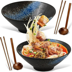 Ramen bļoda keramikas komplekts, 2 x 1000 ml Ramen bļoda ar nūjiņām, zupas bļodas, sajaukšanas bļodas, japāņu zupas bļoda, salātu bļoda makaroniem, graudaugiem, salātiem, graudaugu ēdieniem (A)