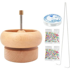 Māla pērlīšu vērpējs ar 2 pērlītēm un pērļošanas adatām, rotaslietu izgatavošana, koka pērlīšu vērpējs amatniecībai, DIY pērlītes, rokassprādzes, aproces, josta pērlītes