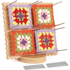 Coopay Granny Square Spriegotājs, 20 x 20 cm bloķēšanas dēlis ar pamatni, koka bloķēšanas dēlis tamborēšanai Granny kvadrātiem ar 20 nerūsējošā tērauda stieņu tapām, bambusa Granny Square barjeras dēlis tamborēšanai &