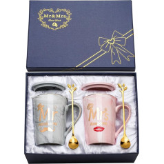 Pāris Dāvanas Mr un Mrs Krūzītes Pāris, marmora kafijas krūze Dāvanu idejas Pāris, smieklīgi 2 gab. pāru kausi līgavai un līgavainim, ideāli piemēroti Valentīna dienai, kāzām, dzimšanas dienai un jubilejai, 400 ml