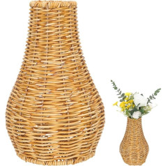 Ratana vāze, Vintage austs ziedu vāze, pīts, garš kaltētu ziedu pods, puķu puķu pušķis, puķu pušķis, konteinera turētājs galdam, grāmatu plauktam, vannas istabai, Ziemassvētku, Jaungada rotāšanai