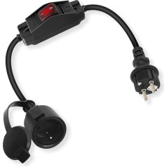 RIIEYOCA Shucko pagarinātājs ar slēdzi āra lietošanai, 16 A/250 V, īss aizsargkontaktu pagarinātājs, melns, izmantošanai ārpus telpām vai telpās