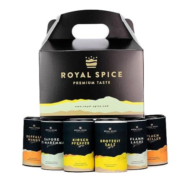 Royal Spice - Nice to Spice Box 630g - BBQ Gewürze Geschenkset / Probierset - Gewürze Set aus 6 einzigartige Gewürzmischungen & Trockenmarinaden / Rubs