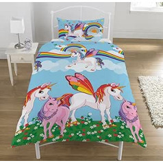 KidCollection apgriežams viena/divvietīga segas pārvalka komplekts Rainbow Unicorns