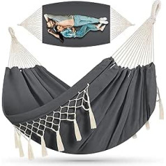 Kesser® hammock 300 kg max load capacity 320 x 150 cm, Load capacity 300 kg, suitable for 1-2 people, breathable fringes, weatherproof, camping, garden, towel hammock, charcoal