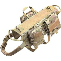 AIWAI Tactical Dog Siksna Molle Vest No-Pull drošības siksna vidējiem un lieliem suņiem Regulējama Āra apmācību militārā materiāla uzkabe ar S kabatām, maskēšanās