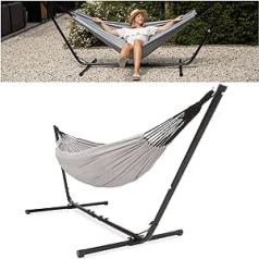 Outdoor Hammock with Frame for 2 People, 205 kg, Frame Length Adjustable 290 - 330 cm, Lying Surface 241 x 160 cm, with Carry Bag (Grey)