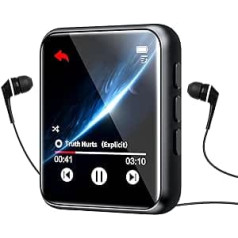 Bluetooth 5.0 MP3 atskaņotājs, 16 GB HiFi bezzudumu skaņas MP3 mūzikas atskaņotājs ar skaļruni, balss ierakstītājs, līnijas ieraksts, 1,8 collu mini pilns skārienekrāns, FM radio, atbalsta līdz 128 GB