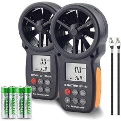 BTMETER BT-100 vēja mērītājs Anemometrs Vēja ātruma mērītājs Vēja ātruma mērītājs Vēja ātruma mērītājs Vēja ātruma mērītājs Vēja dzesēšana ar MAX/MIN/AVG/LCD fona apgaismojumu - 2 gab. iepakojumā